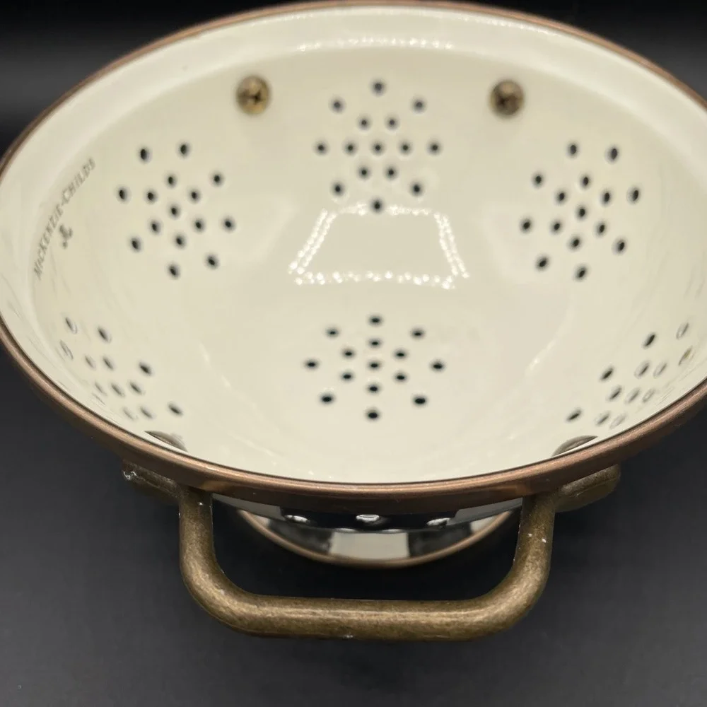 MacKenzie Childs Courtly Check Small Colander Enamel Strainer Black And White